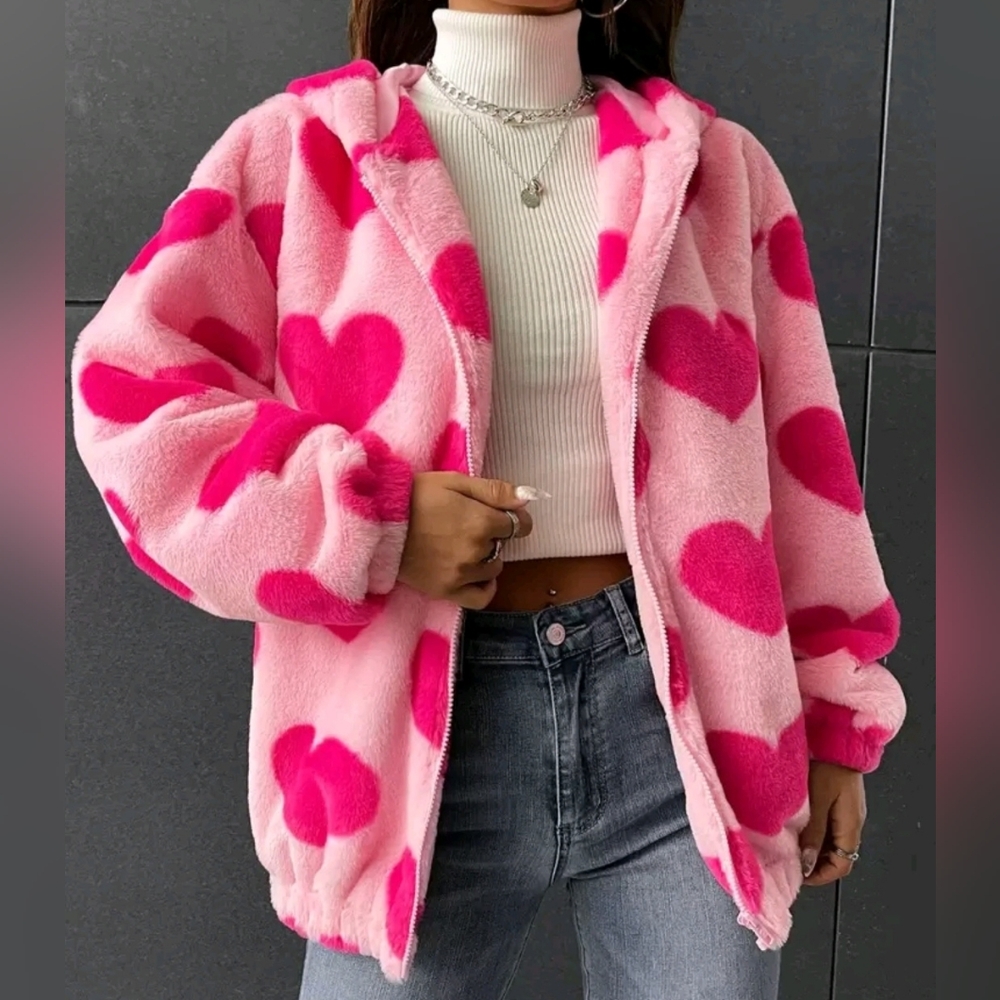 Pink Heart Patterned Women's Jacket
